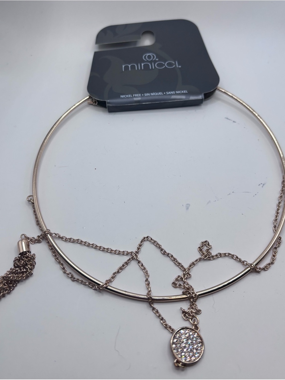 Minicci Rose Gold Layered Necklace with Pavé Disc Charm